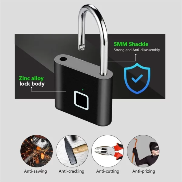 Smart Fingerprint Lock Keyless Waterproof Anti-Theft Lock Fingerprint Padlock