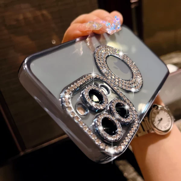 Deluxe Bling Diamond Phone Case for iPhone 12 13 14 11 15 Pro Max 14 15 Plus Shinny Transparent Plating Soft Silicone Cover