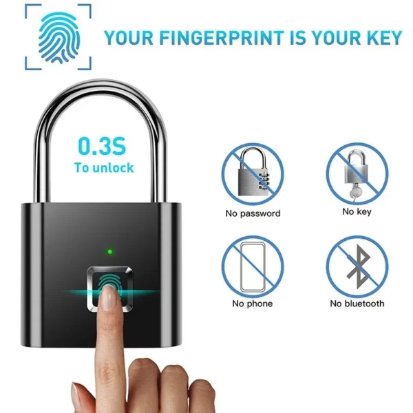 Smart Fingerprint Lock Keyless Waterproof Anti-Theft Lock Fingerprint Padlock